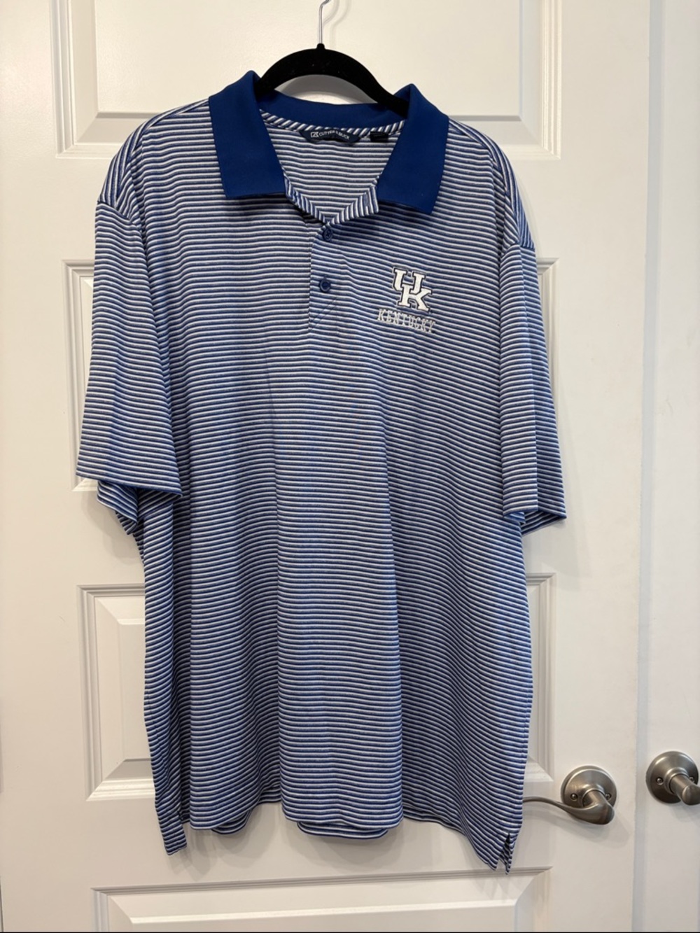 Cutter & Buck Men’s Kentucky Wildcats Blue and White Stripe Polo Shirt XXL